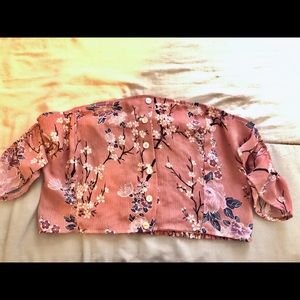 Cold shoulder floral crop top